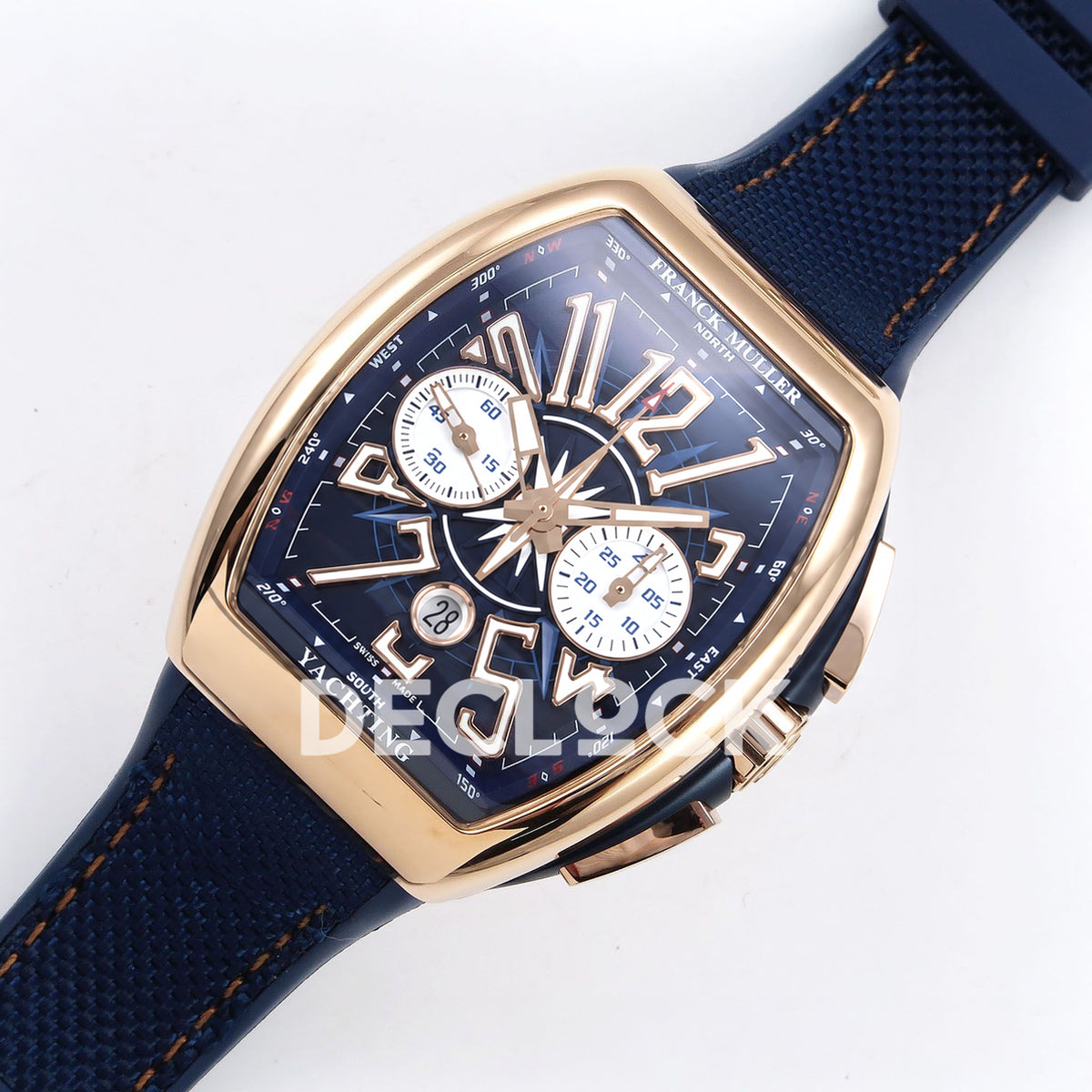 Franck Muller Vanguard Yachting Chrono Rose Gold Blue Nylon ABF A7750 replica - dial angle left