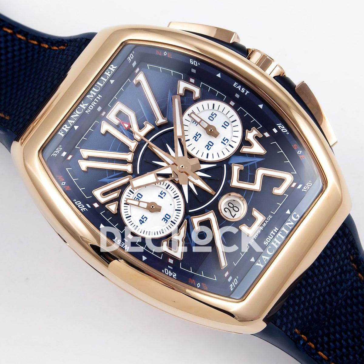 Franck Muller Vanguard Yachting Chrono Rose Gold Blue Nylon ABF A7750 replica - dial angle right