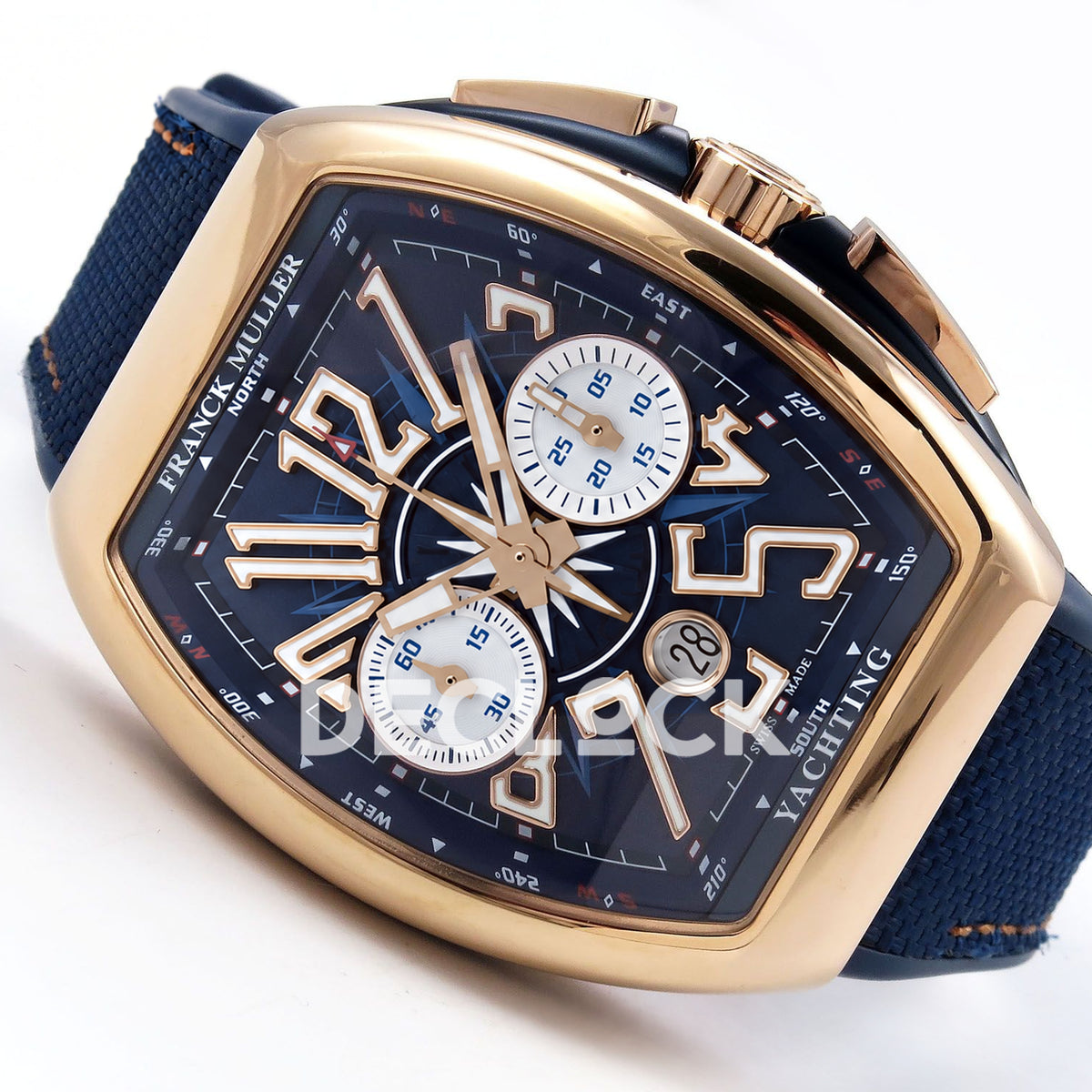 Franck Muller Vanguard Yachting Chrono Rose Gold Blue Nylon ABF A7750 replica - three quarter