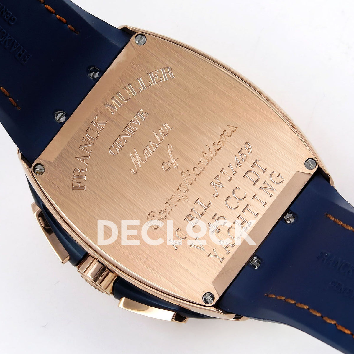 Franck Muller Vanguard Yachting Chrono Rose Gold Blue Nylon ABF A7750 replica - caseback angle