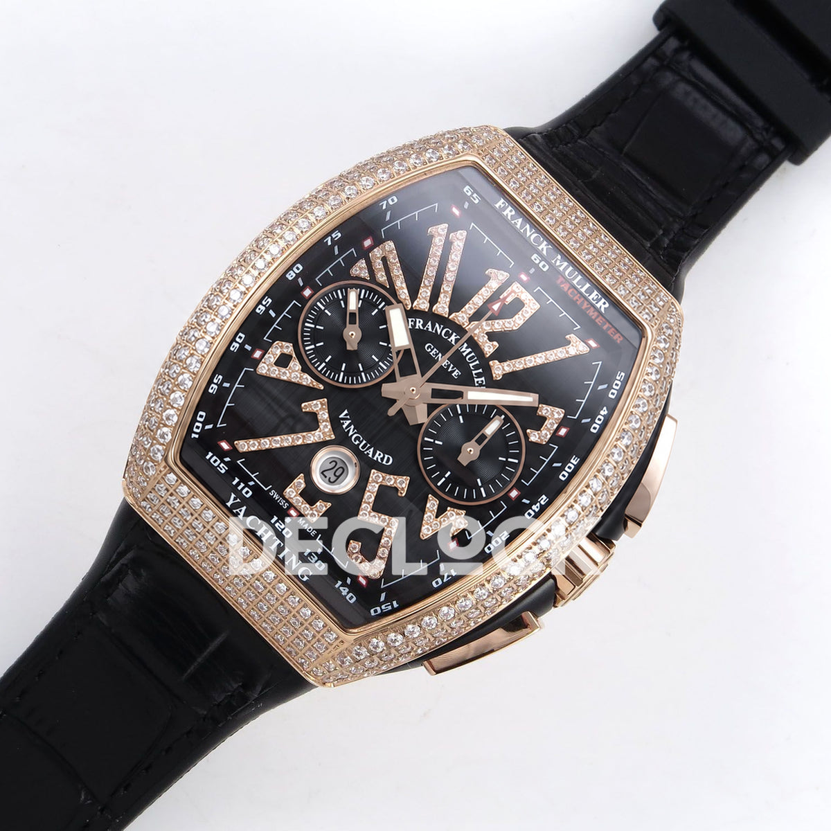 Franck Muller Vanguard Yachting Chrono Rose Gold Gems Black ABF A7750 replica - dial angle left