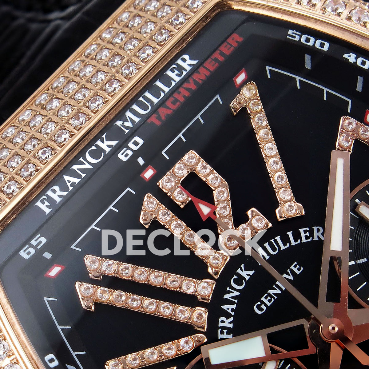 Franck Muller Vanguard Yachting Chrono Rose Gold Gems Black ABF A7750 replica - upper dial closeup