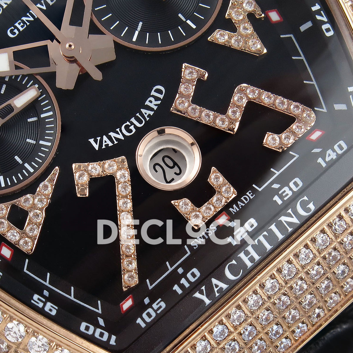 Franck Muller Vanguard Yachting Chrono Rose Gold Gems Black ABF A7750 replica - lower dial closeup