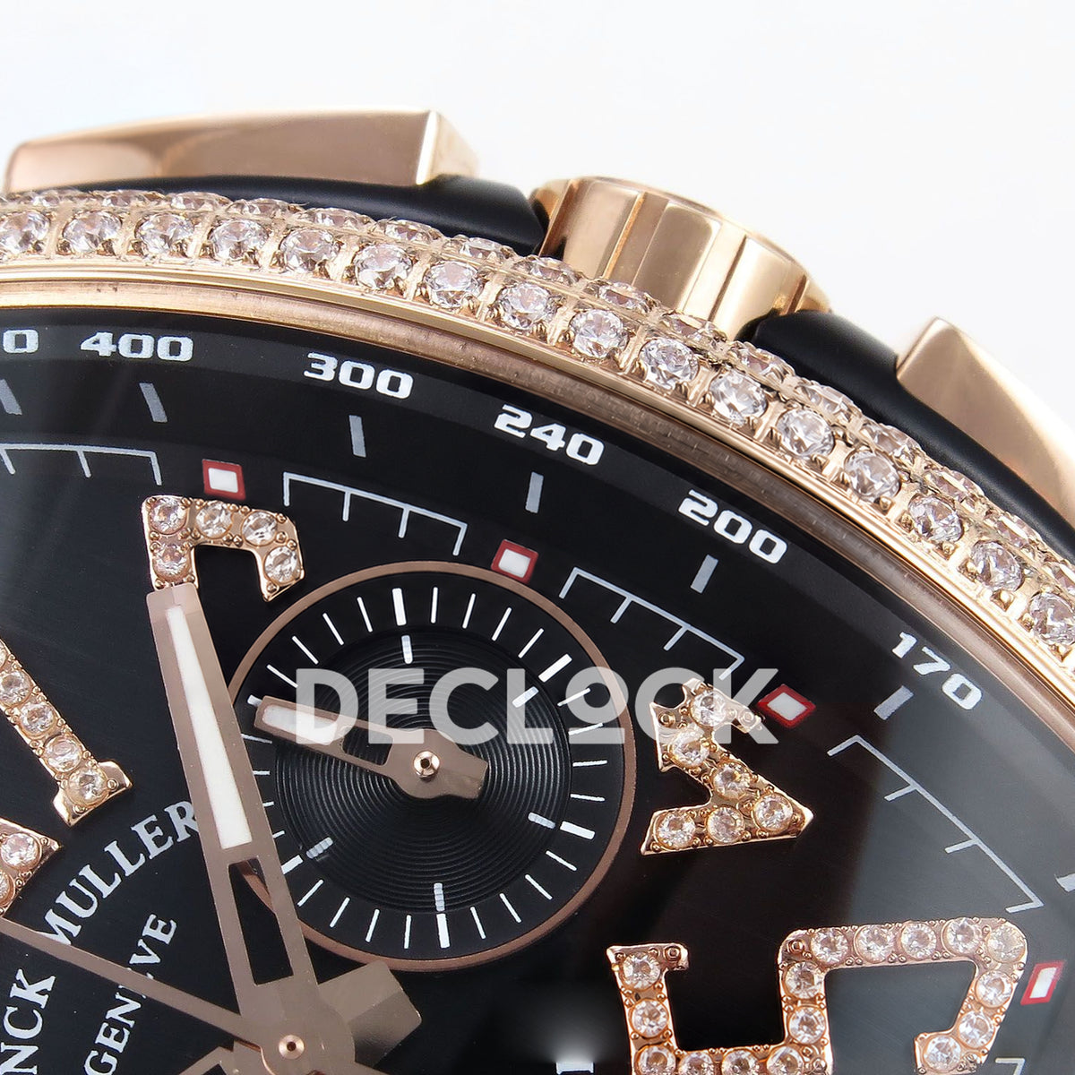 Franck Muller Vanguard Yachting Chrono Rose Gold Gems Black ABF A7750 replica - crown subdial detail