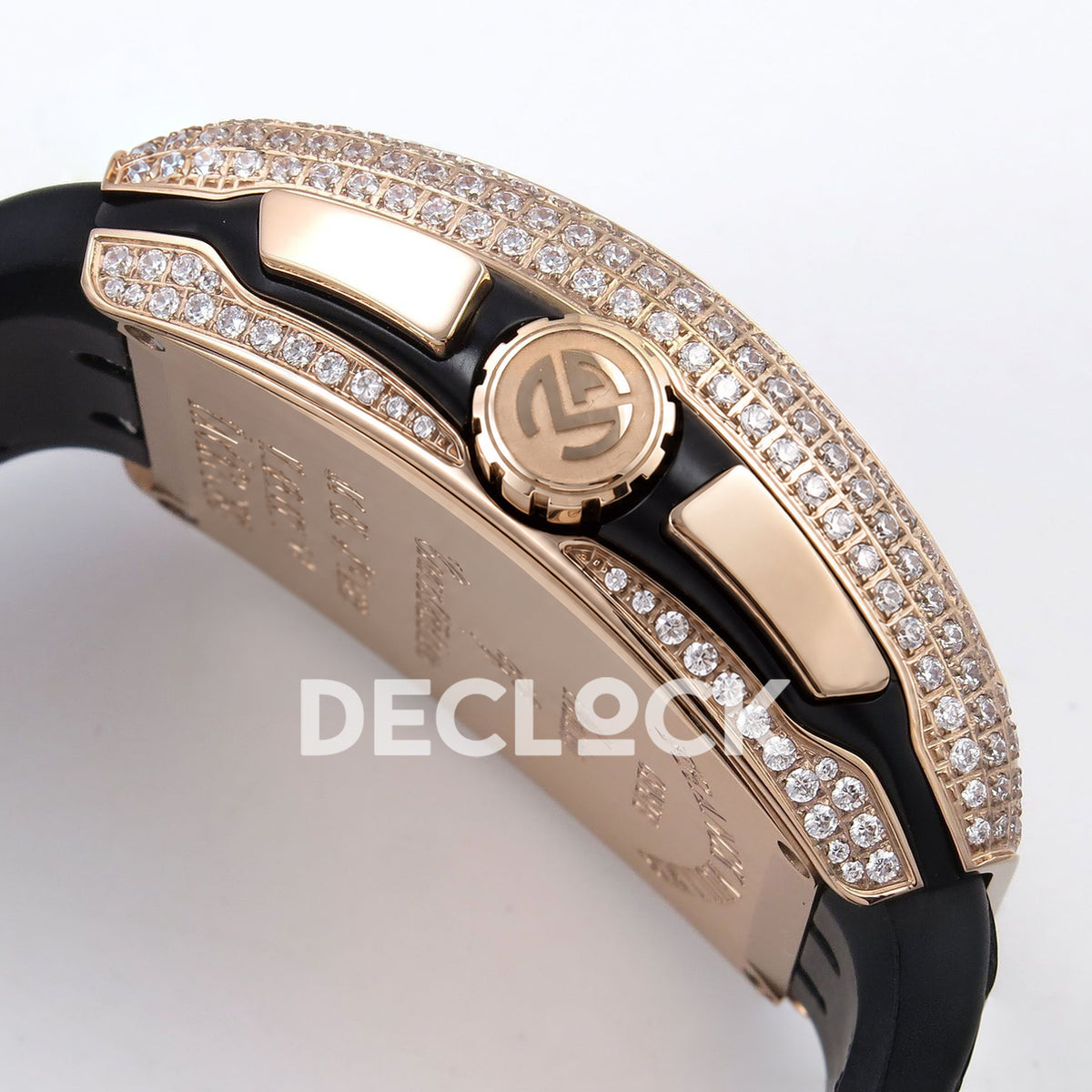 Franck Muller Vanguard Yachting Chrono Rose Gold Gems Black ABF A7750 replica - crown side