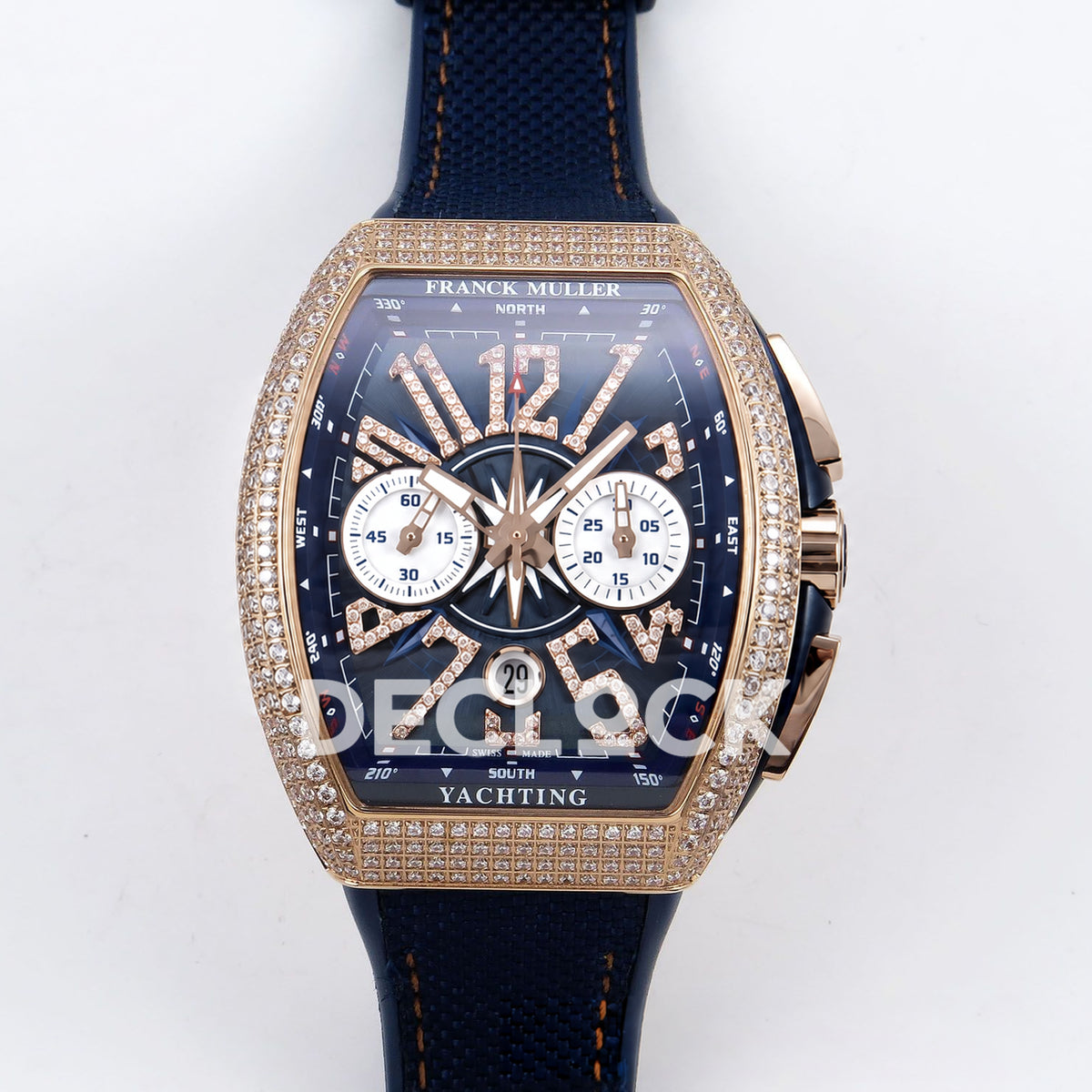 Franck Muller Vanguard Yachting Chrono Rose Gold Gems Blue Nylon ABF A7750 replica - front