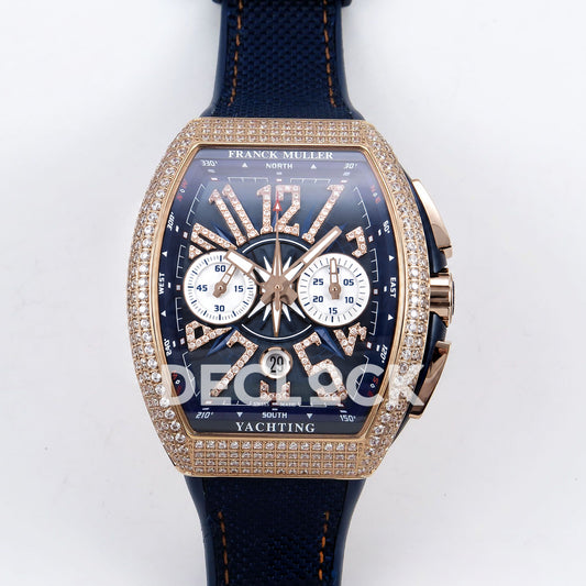 Franck Muller Vanguard Yachting Chrono Rose Gold Gems Blue Nylon ABF A7750 replica - front