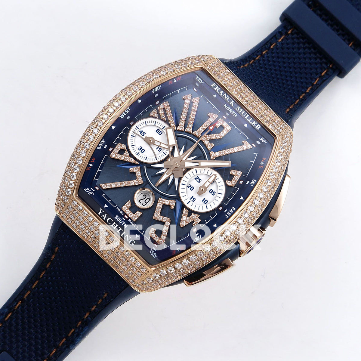 Franck Muller Vanguard Yachting Chrono Rose Gold Gems Blue Nylon ABF A7750 replica - dial angle left