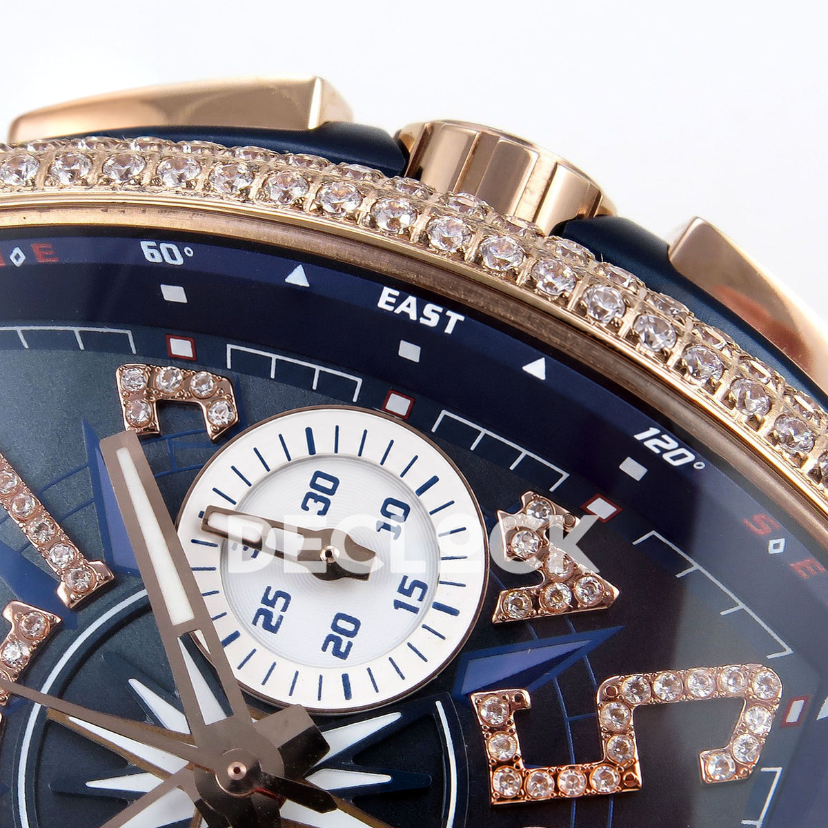 Franck Muller Vanguard Yachting Chrono Rose Gold Gems Blue Nylon ABF A7750 replica - crown subdial detail