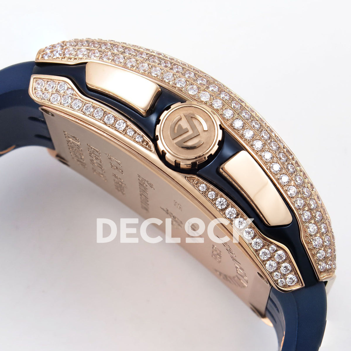 Franck Muller Vanguard Yachting Chrono Rose Gold Gems Blue Nylon ABF A7750 replica - crown side