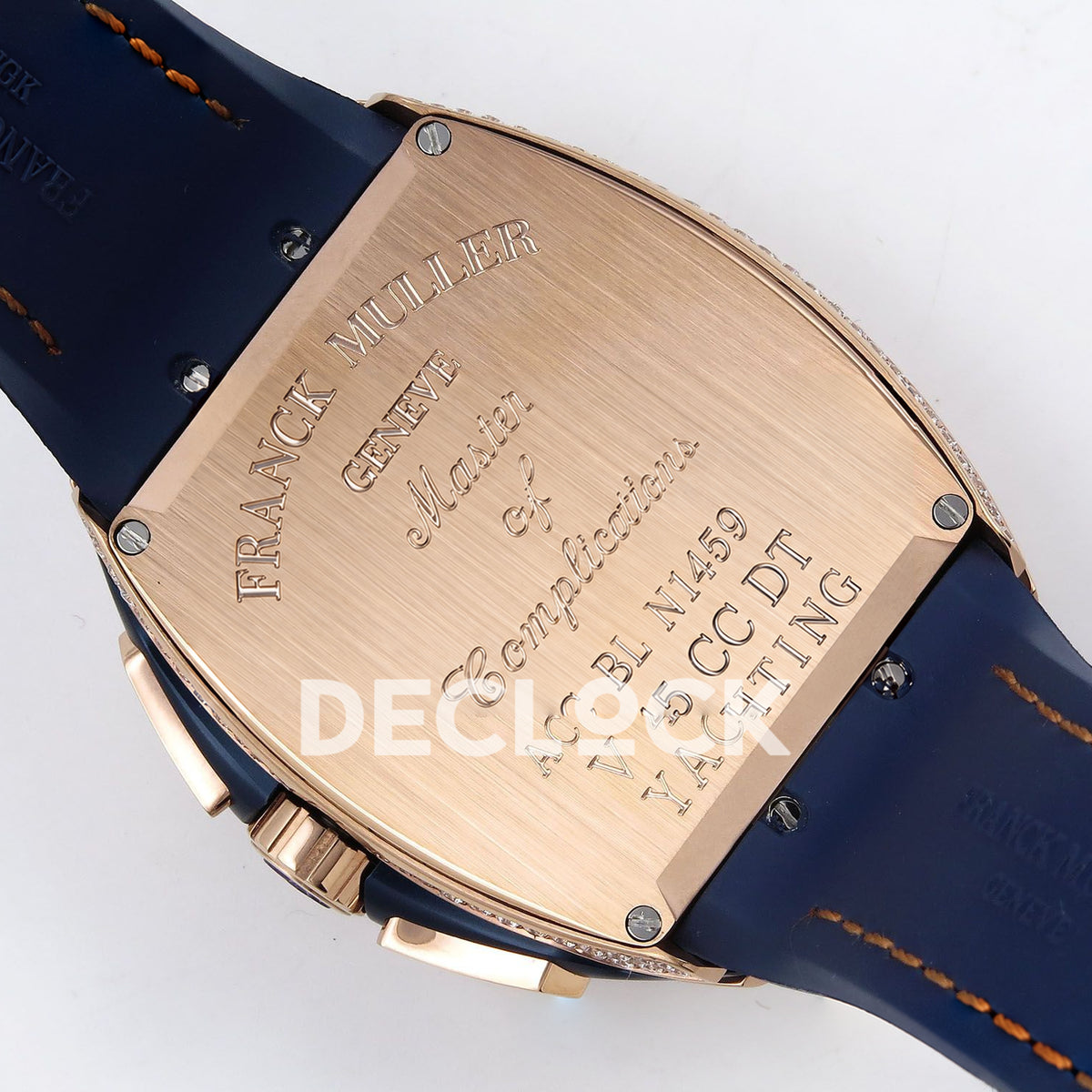 Franck Muller Vanguard Yachting Chrono Rose Gold Gems Blue Nylon ABF A7750 replica - caseback angle