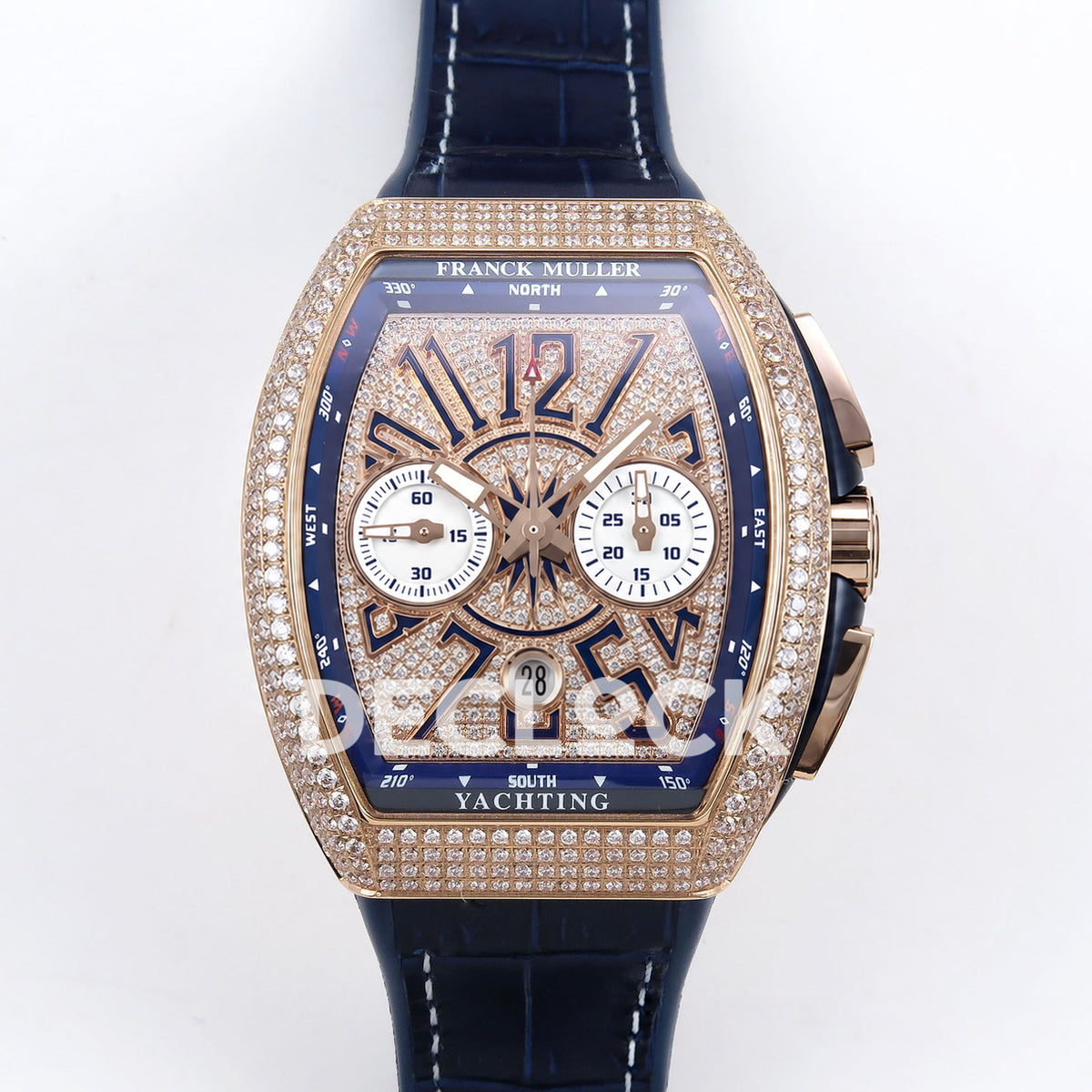 Franck Muller Vanguard Yachting Chrono Rose Gold Pave Blue ABF A7750 replica - front