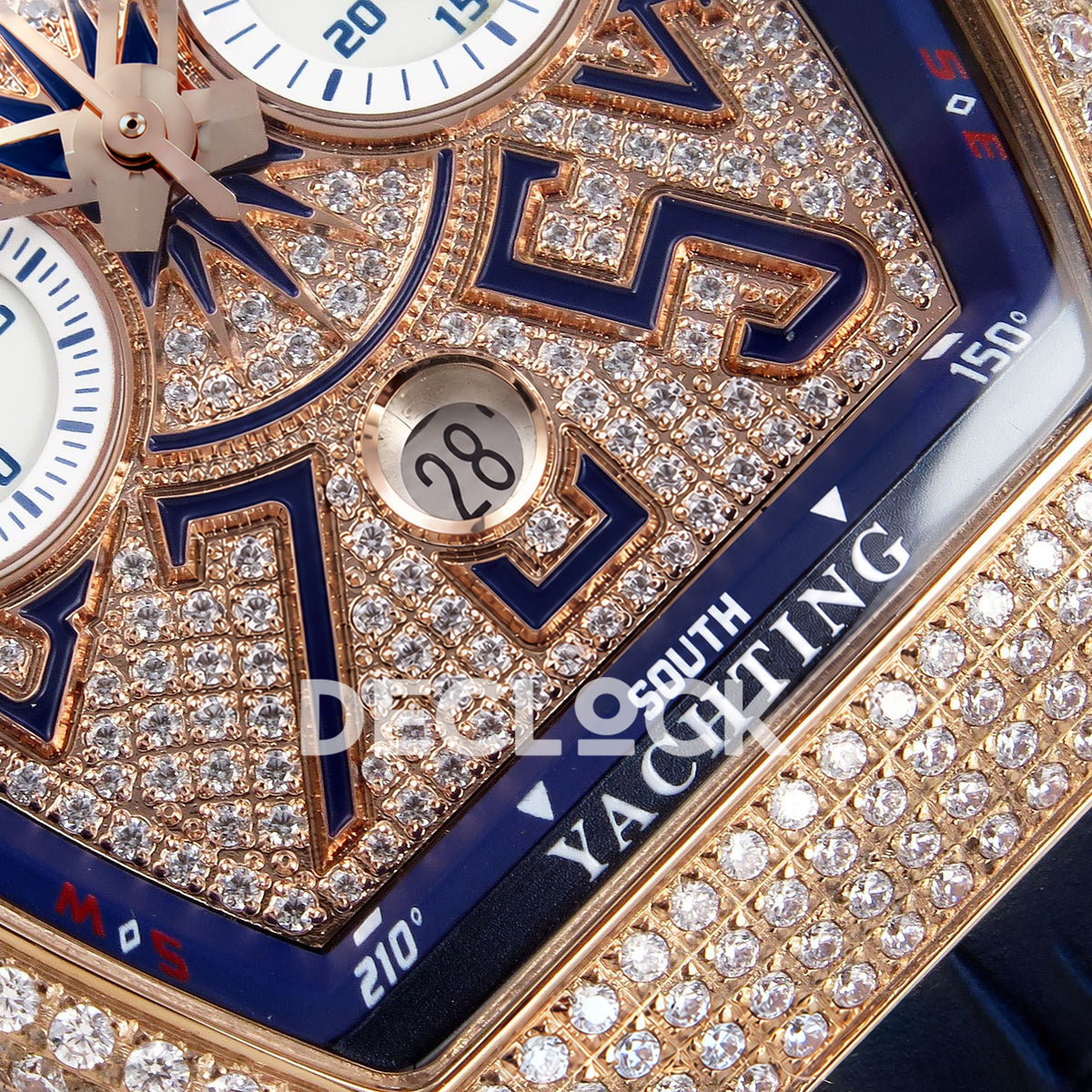 Franck Muller Vanguard Yachting Chrono Rose Gold Pave Blue ABF A7750 replica - lower dial closeup