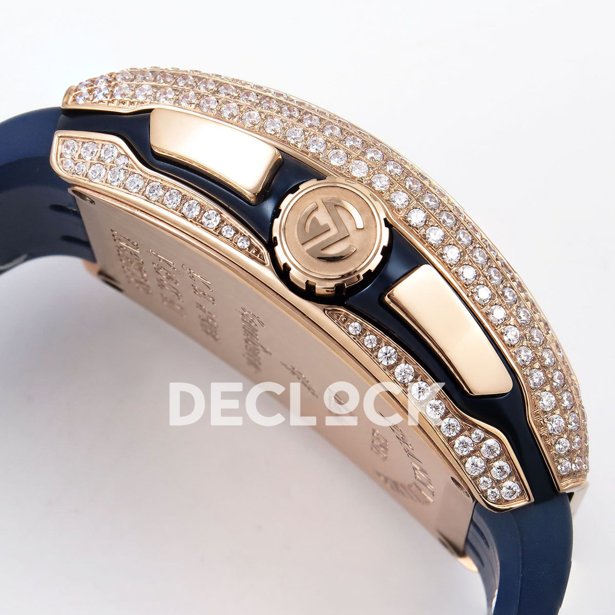 Franck Muller Vanguard Yachting Chrono Rose Gold Pave Blue ABF A7750 replica - crown side