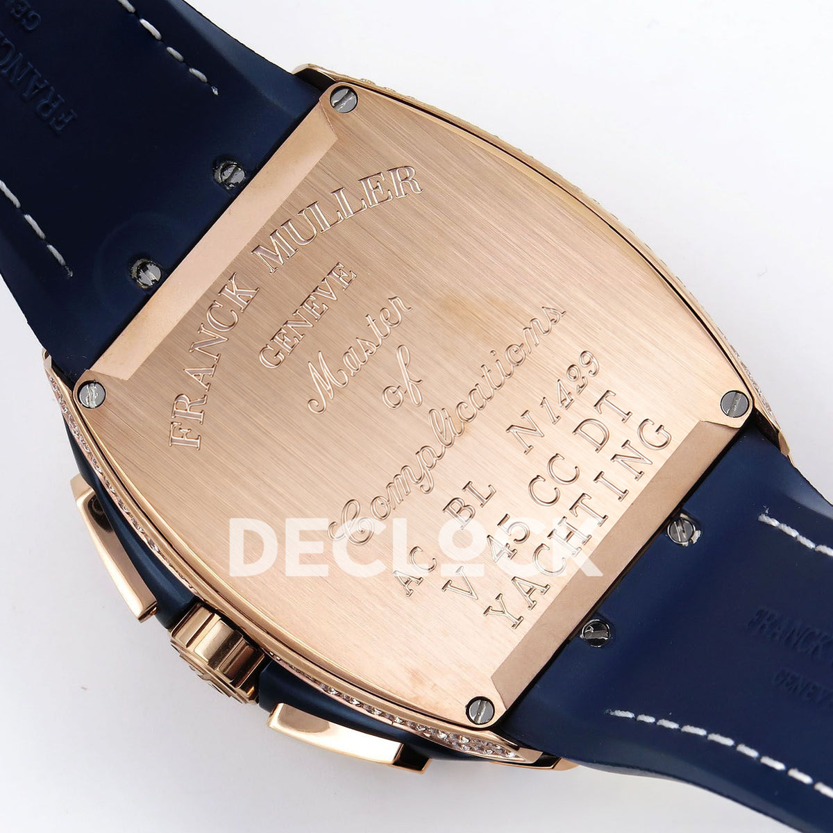 Franck Muller Vanguard Yachting Chrono Rose Gold Pave Blue ABF A7750 replica - caseback angle