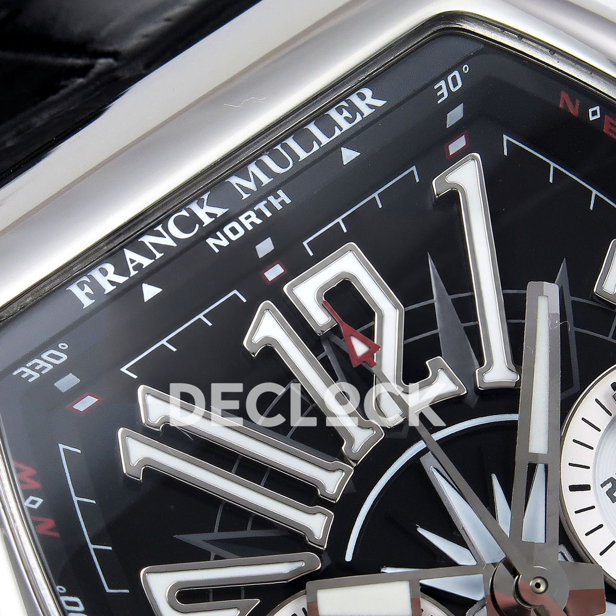 Franck Muller Vanguard Yachting Chrono Steel Black ABF A7750 replica - upper dial closeup