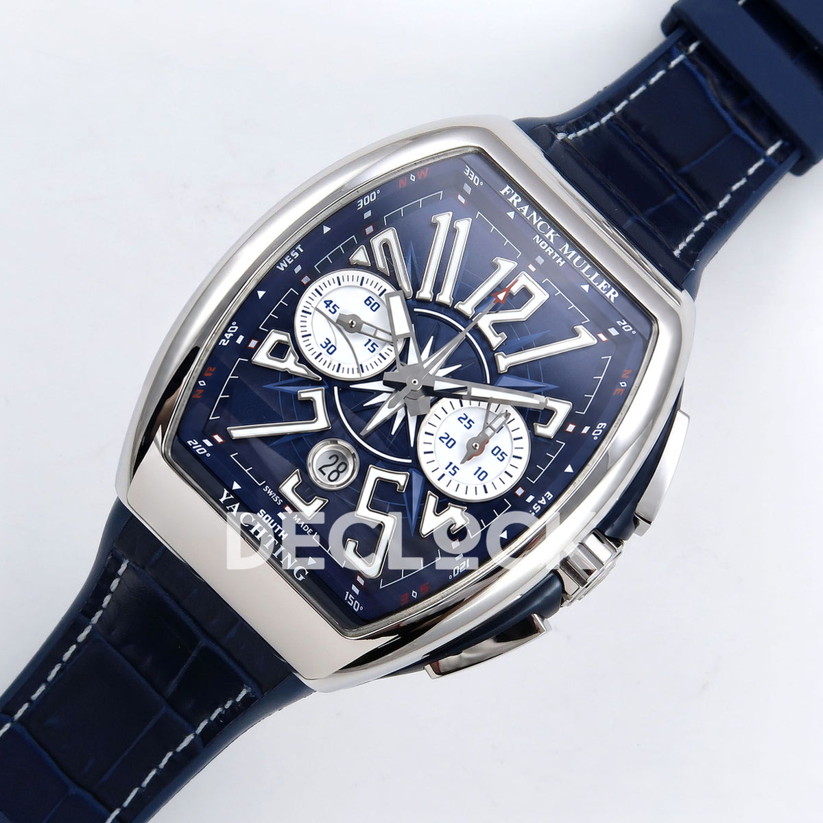 Franck Muller Vanguard Yachting Chrono Steel Blue Leather ABF A7750 replica - dial angle left