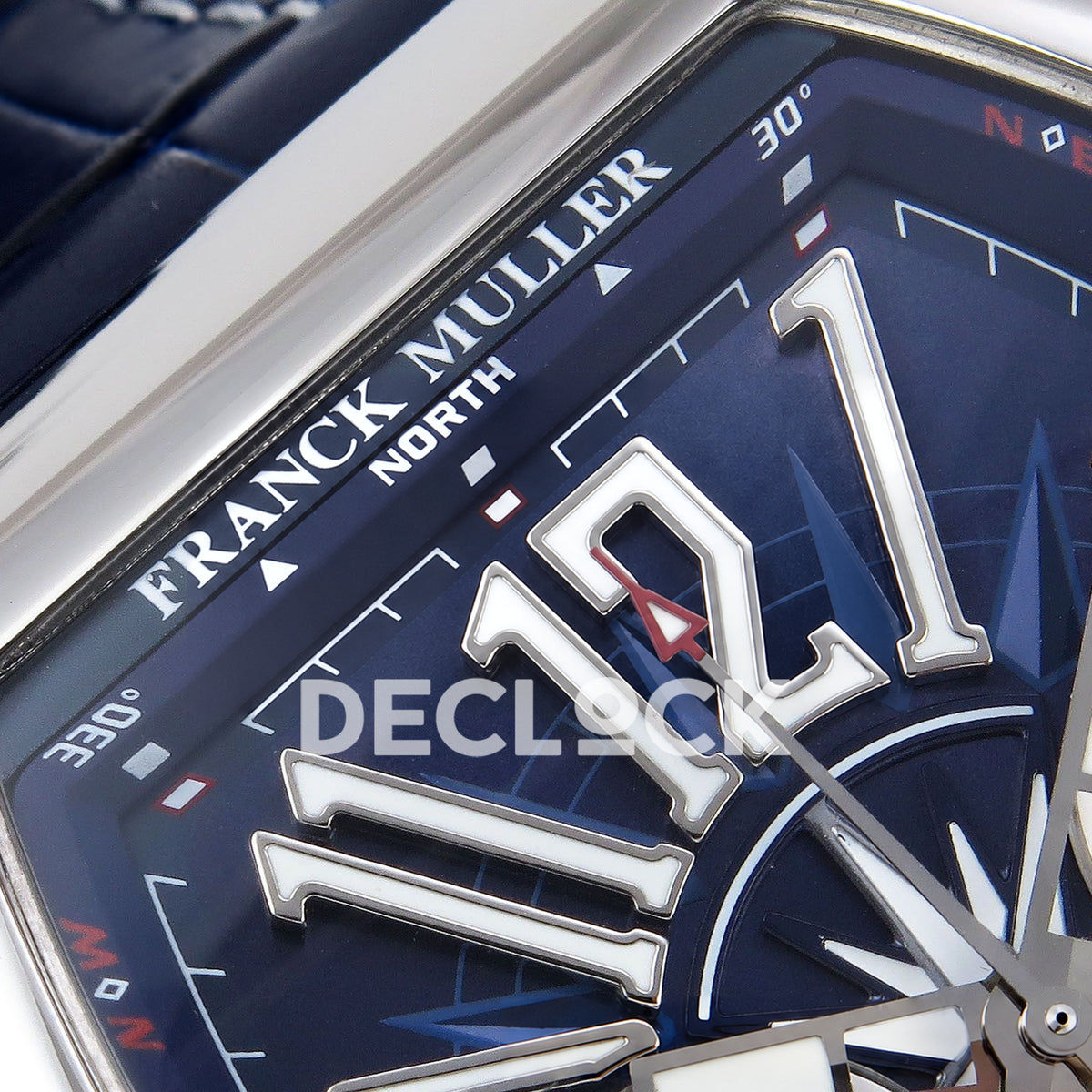 Franck Muller Vanguard Yachting Chrono Steel Blue Leather ABF A7750 replica - upper dial closeup