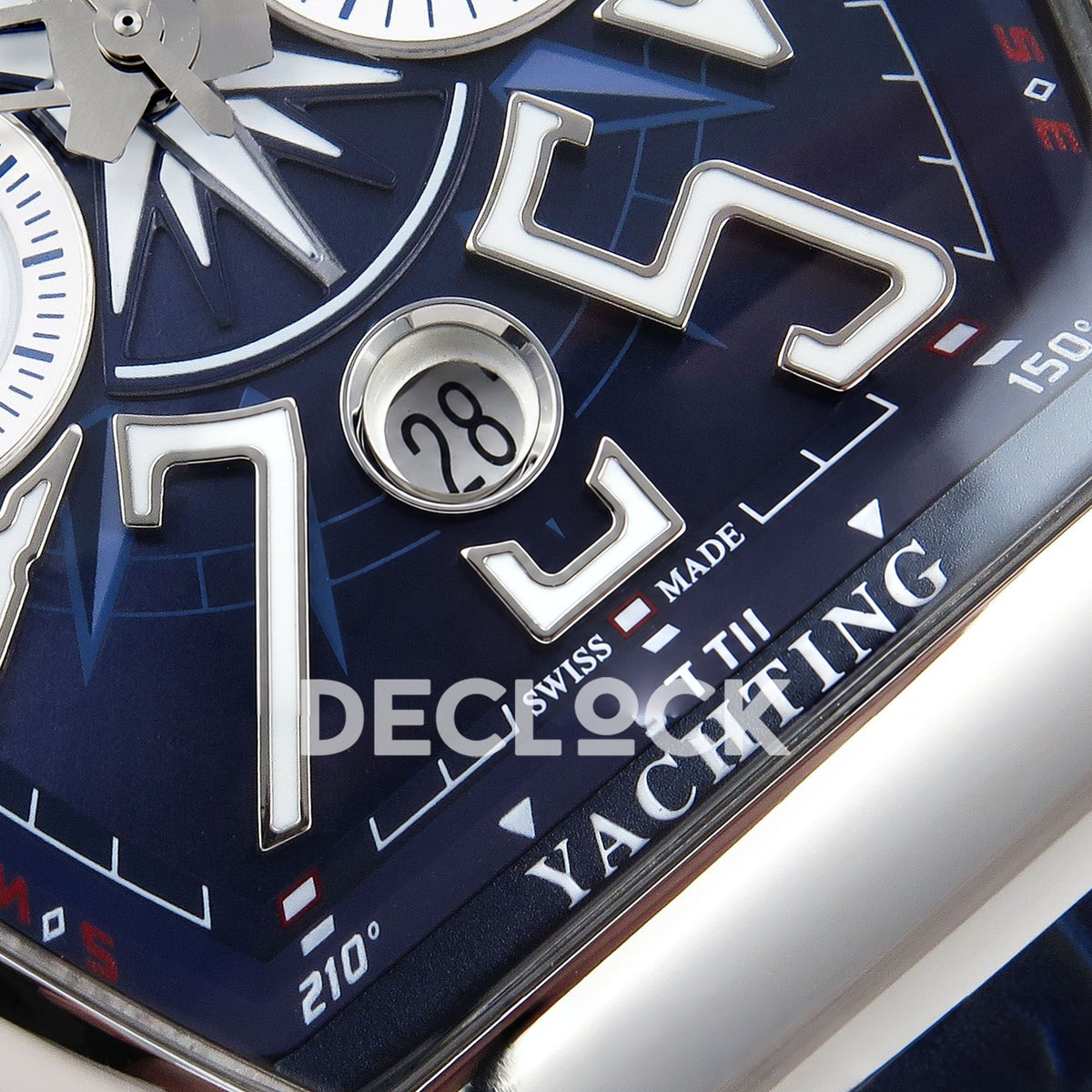 Franck Muller Vanguard Yachting Chrono Steel Blue Leather ABF A7750 replica - lower dial closeup