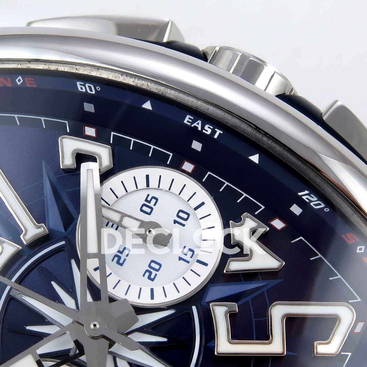 Franck Muller Vanguard Yachting Chrono Steel Blue Leather ABF A7750 replica - crown subdial detail
