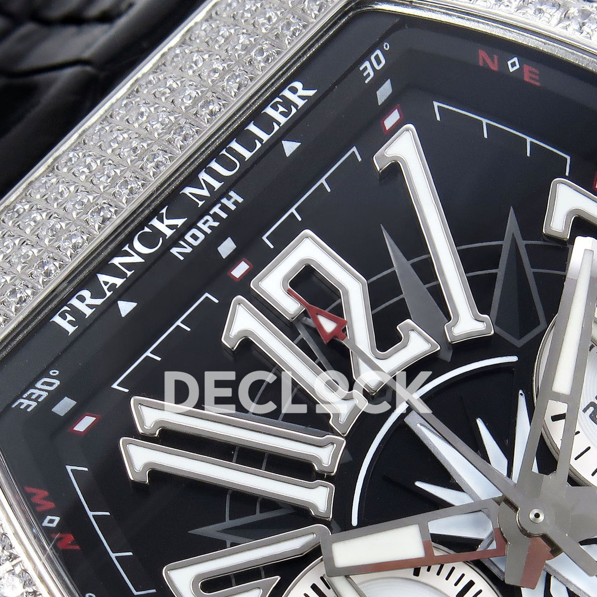Franck Muller Vanguard Yachting Chrono Steel Gems Black ABF A7750 replica - upper dial closeup