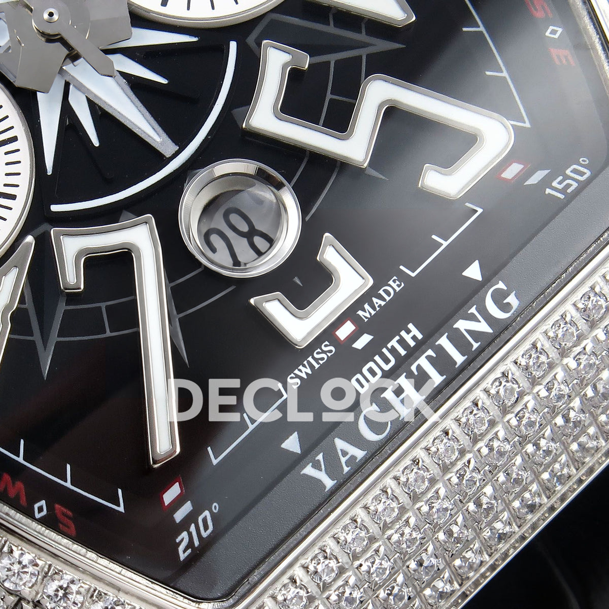 Franck Muller Vanguard Yachting Chrono Steel Gems Black ABF A7750 replica - lower dial closeup