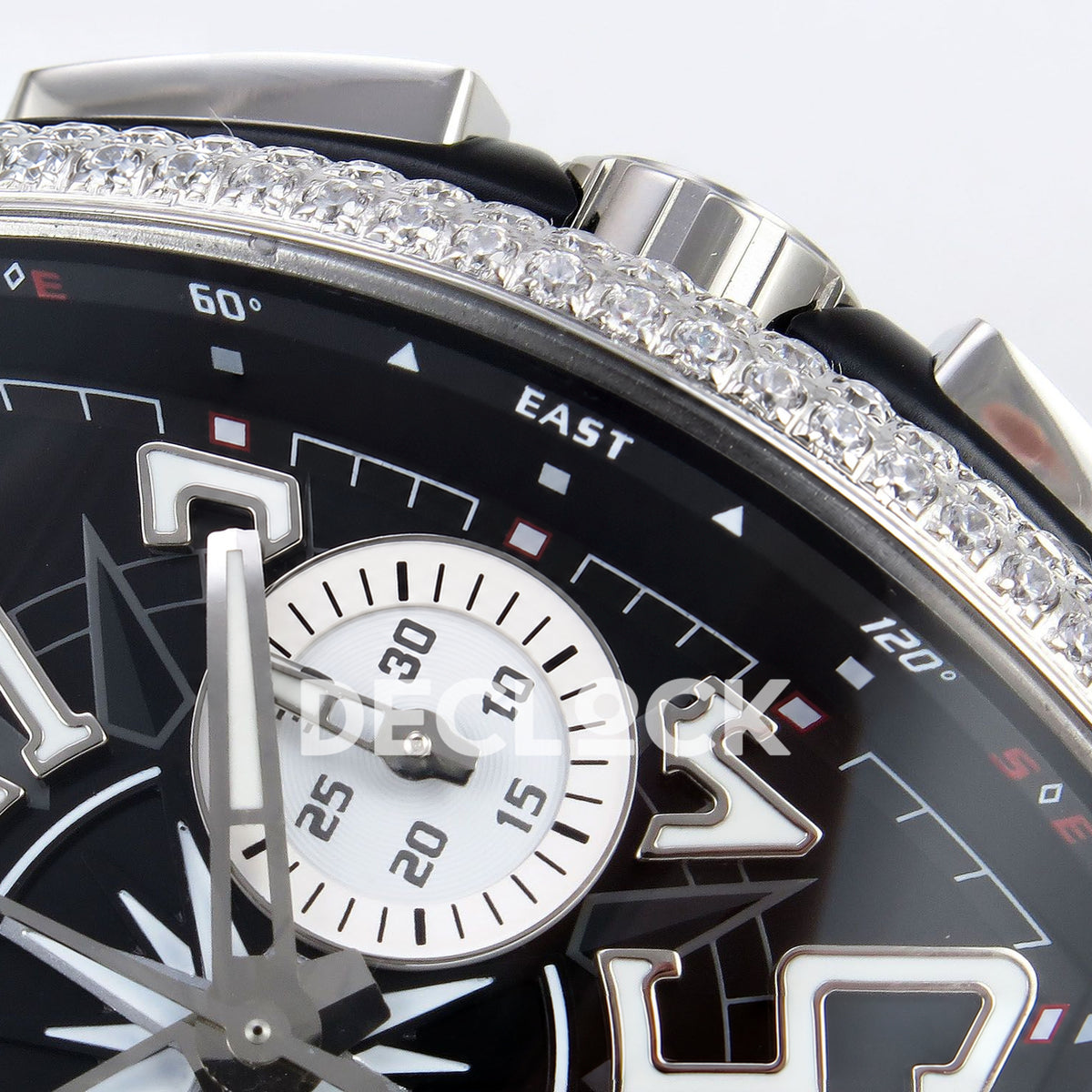 Franck Muller Vanguard Yachting Chrono Steel Gems Black ABF A7750 replica - crown subdial detail