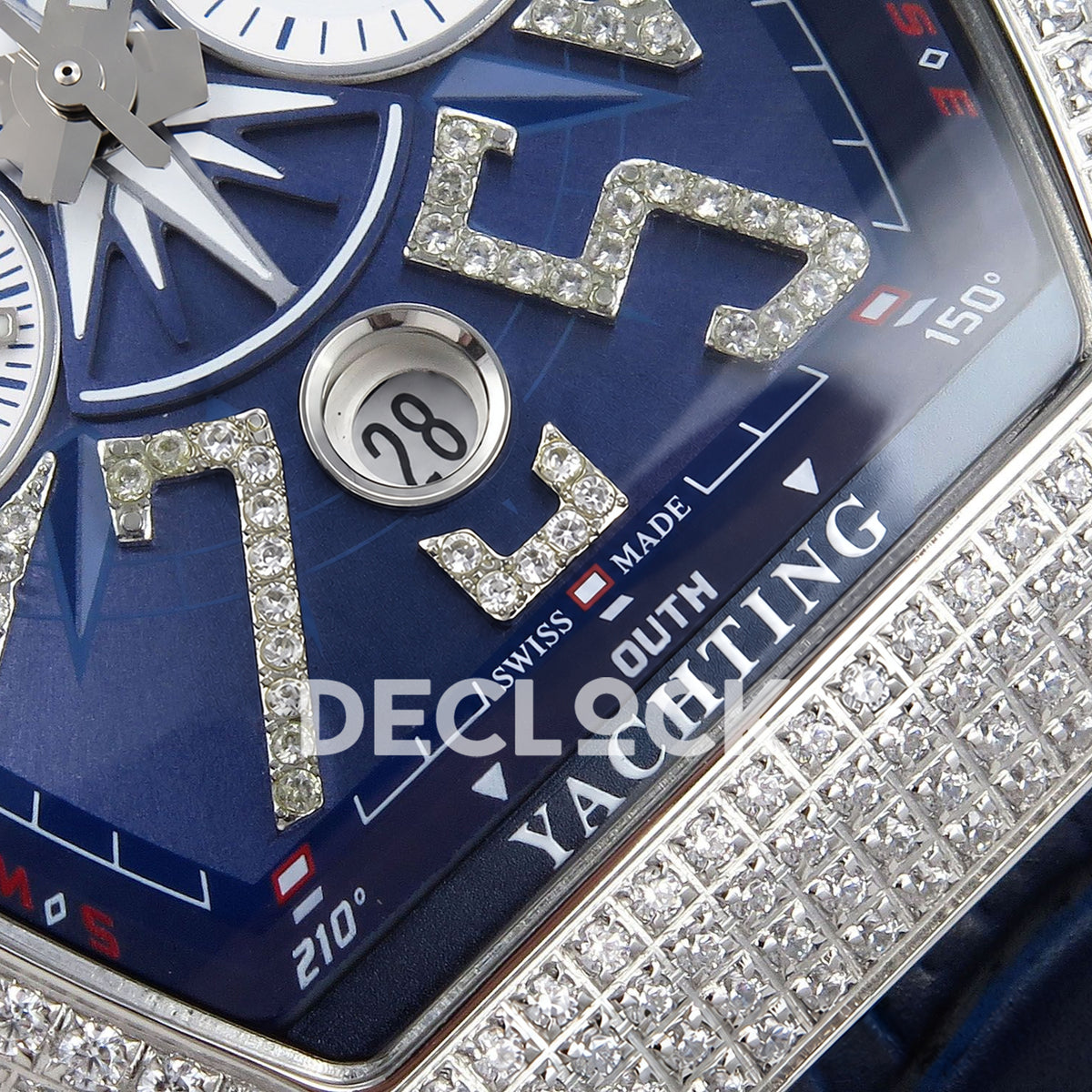 Franck Muller Vanguard Yachting Chrono Steel Gems Blue Leather ABF A7750 replica - lower dial closeup