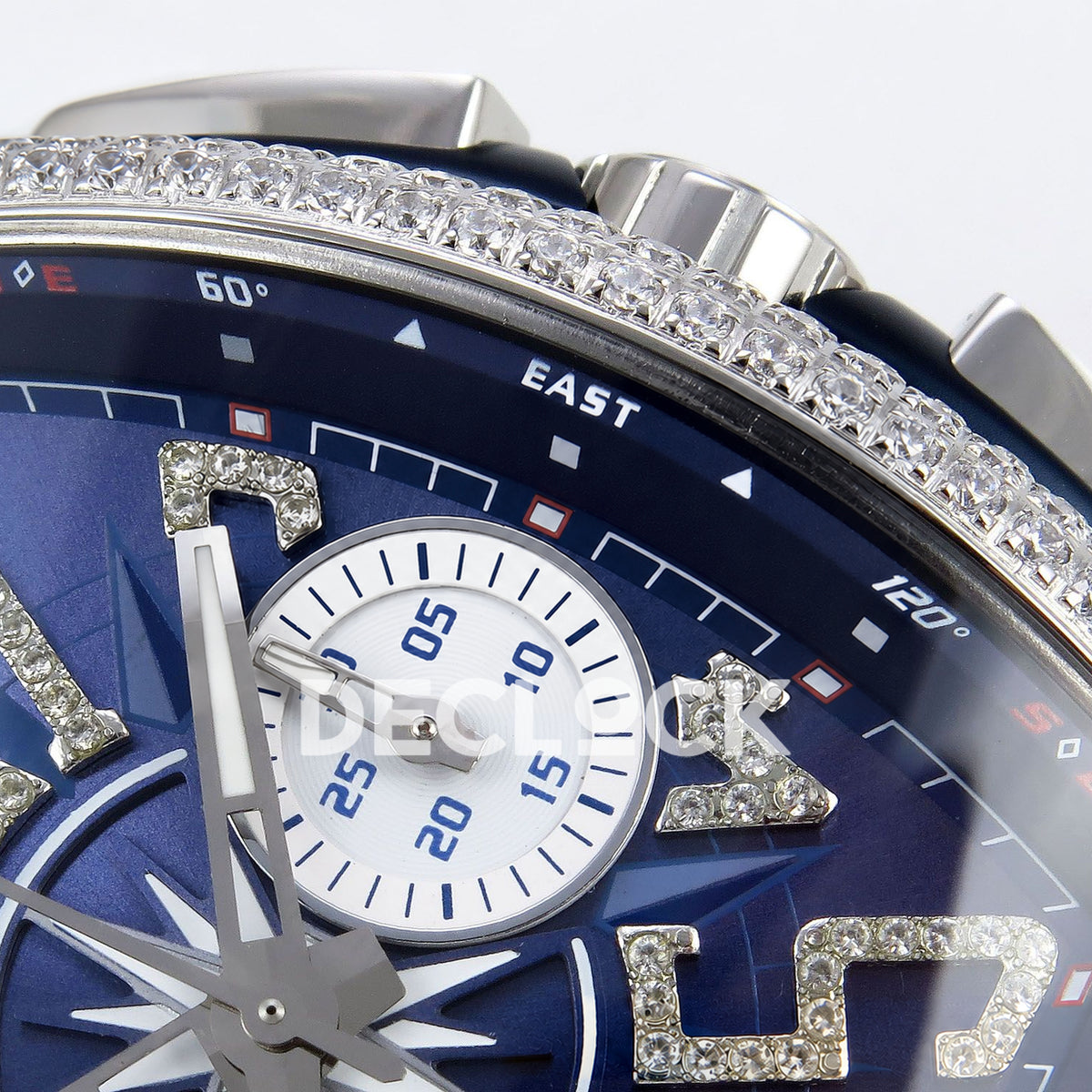 Franck Muller Vanguard Yachting Chrono Steel Gems Blue Leather ABF A7750 replica - crown subdial detail