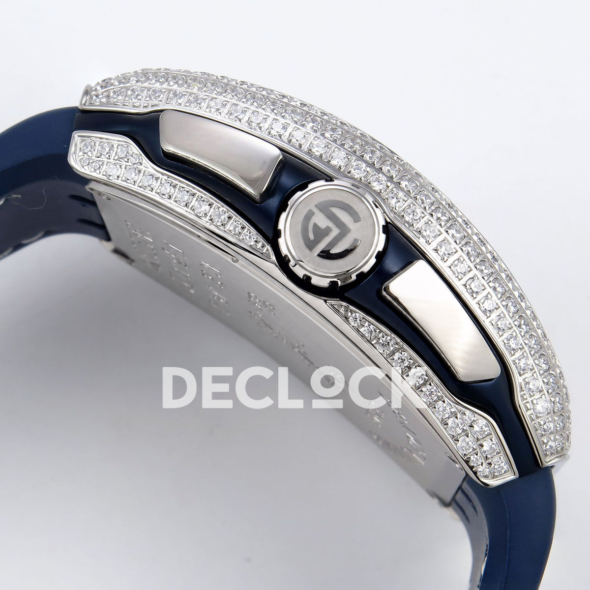 Franck Muller Vanguard Yachting Chrono Steel Gems Blue Leather ABF A7750 replica - crown side