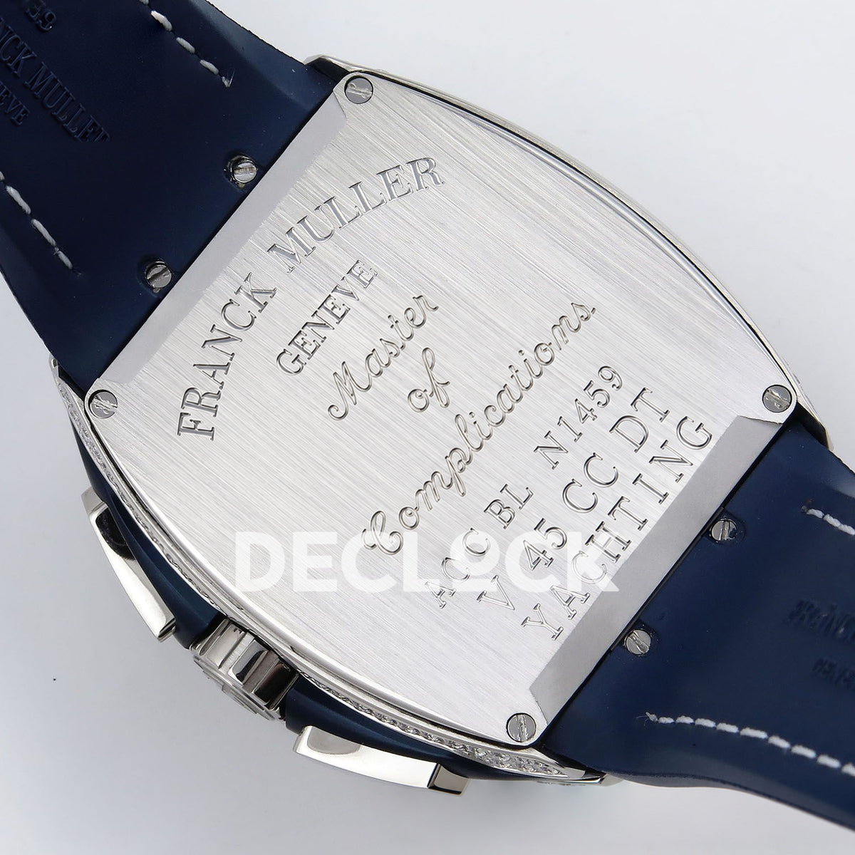 Franck Muller Vanguard Yachting Chrono Steel Gems Blue Leather ABF A7750 replica - caseback angle