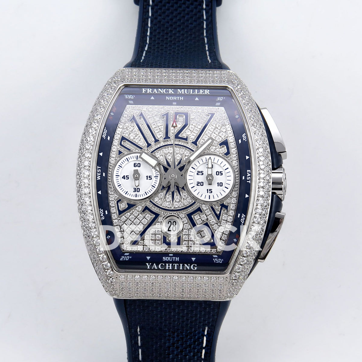 Franck Muller Vanguard Yachting Chrono Steel Pave Blue Nylon ABF A7750 replica - front