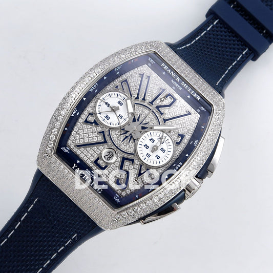 Franck Muller Vanguard Yachting Chrono Steel Pave Blue Nylon ABF A7750 replica - dial angle left