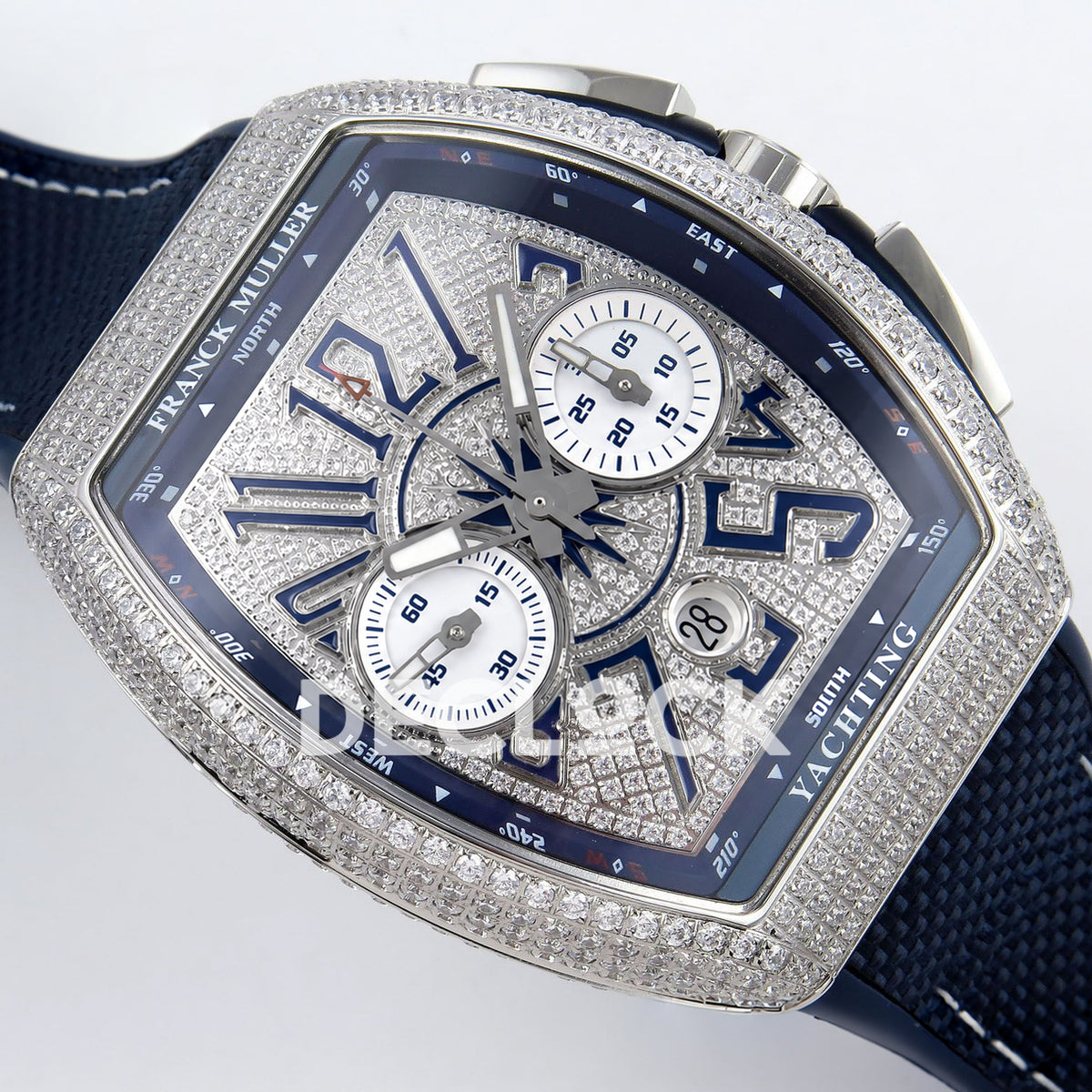 Franck Muller Vanguard Yachting Chrono Steel Pave Blue Nylon ABF A7750 replica - dial angle right