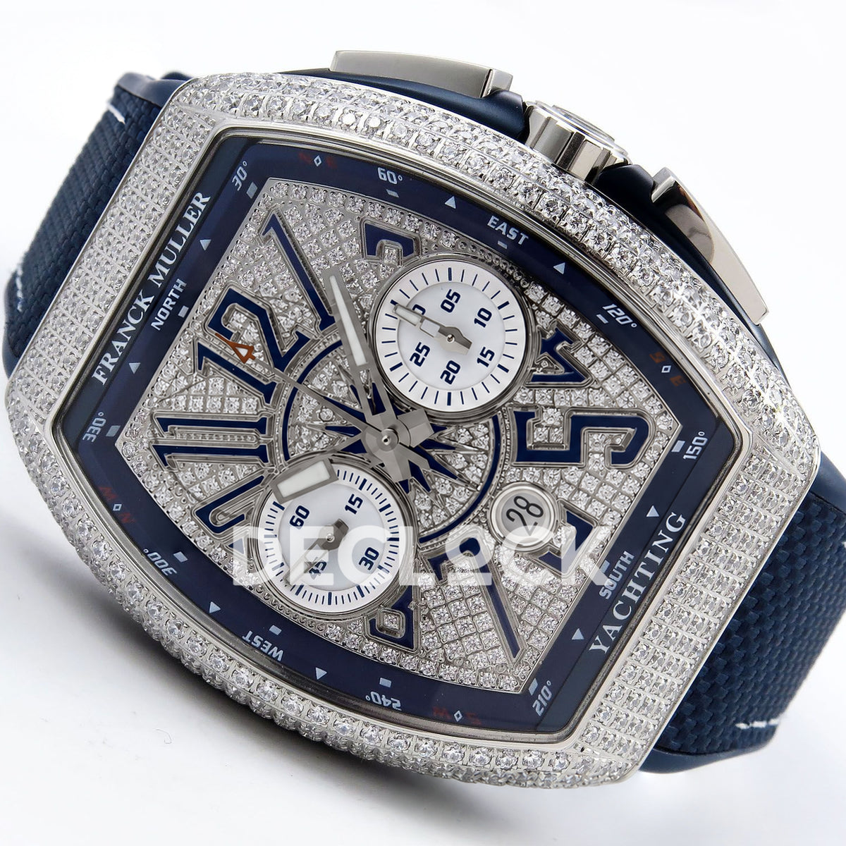 Franck Muller Vanguard Yachting Chrono Steel Pave Blue Nylon ABF A7750 replica - three quarter