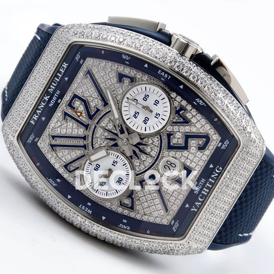 Franck Muller Vanguard Yachting Chrono Steel Pave Blue Nylon ABF A7750 replica - three quarter