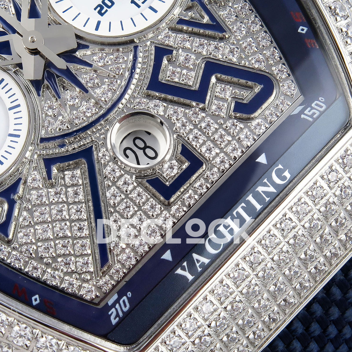 Franck Muller Vanguard Yachting Chrono Steel Pave Blue Nylon ABF A7750 replica - lower dial closeup