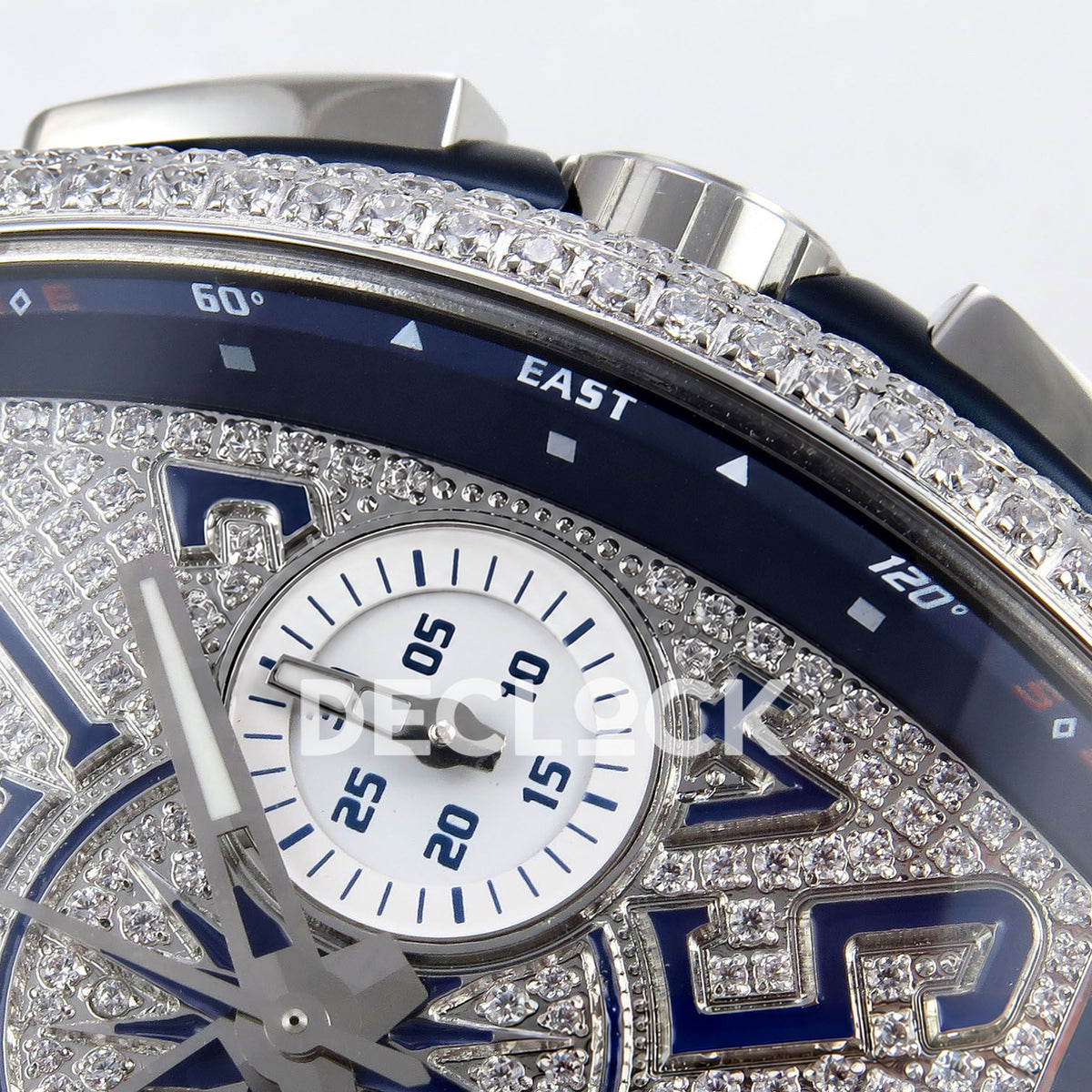 Franck Muller Vanguard Yachting Chrono Steel Pave Blue Nylon ABF A7750 replica - crown subdial detail