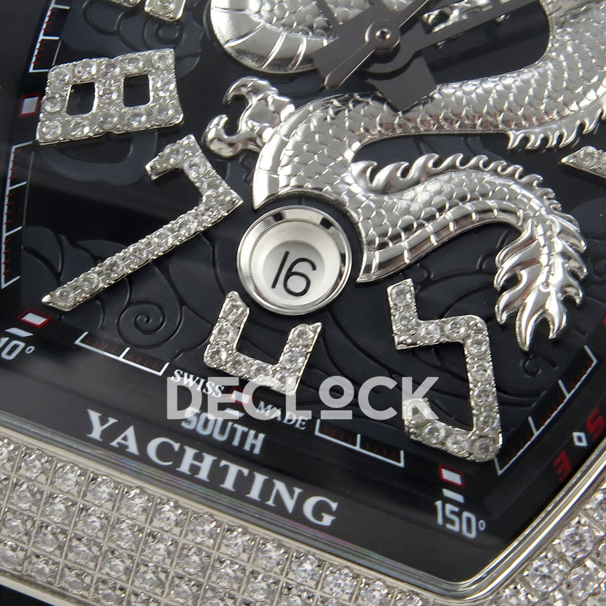 Franck Muller Vanguard Yachting Dragon King Black Gems Nylon ABF A2824 replica - date closeup