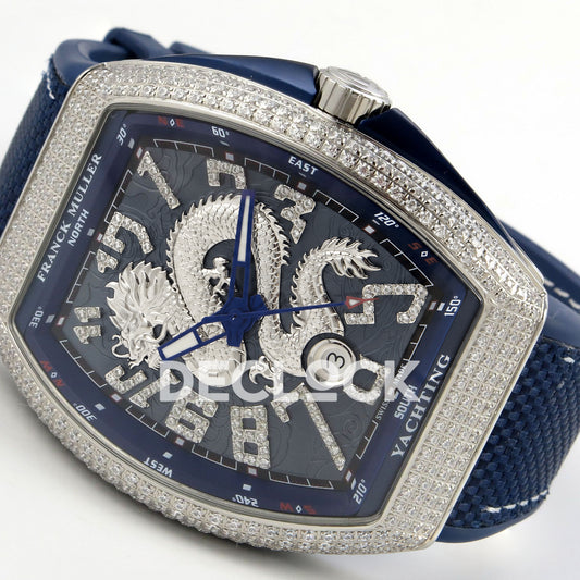 Franck Muller Vanguard Yachting Dragon King Blue Purple Gems ABF A2824 replica - dial angle right