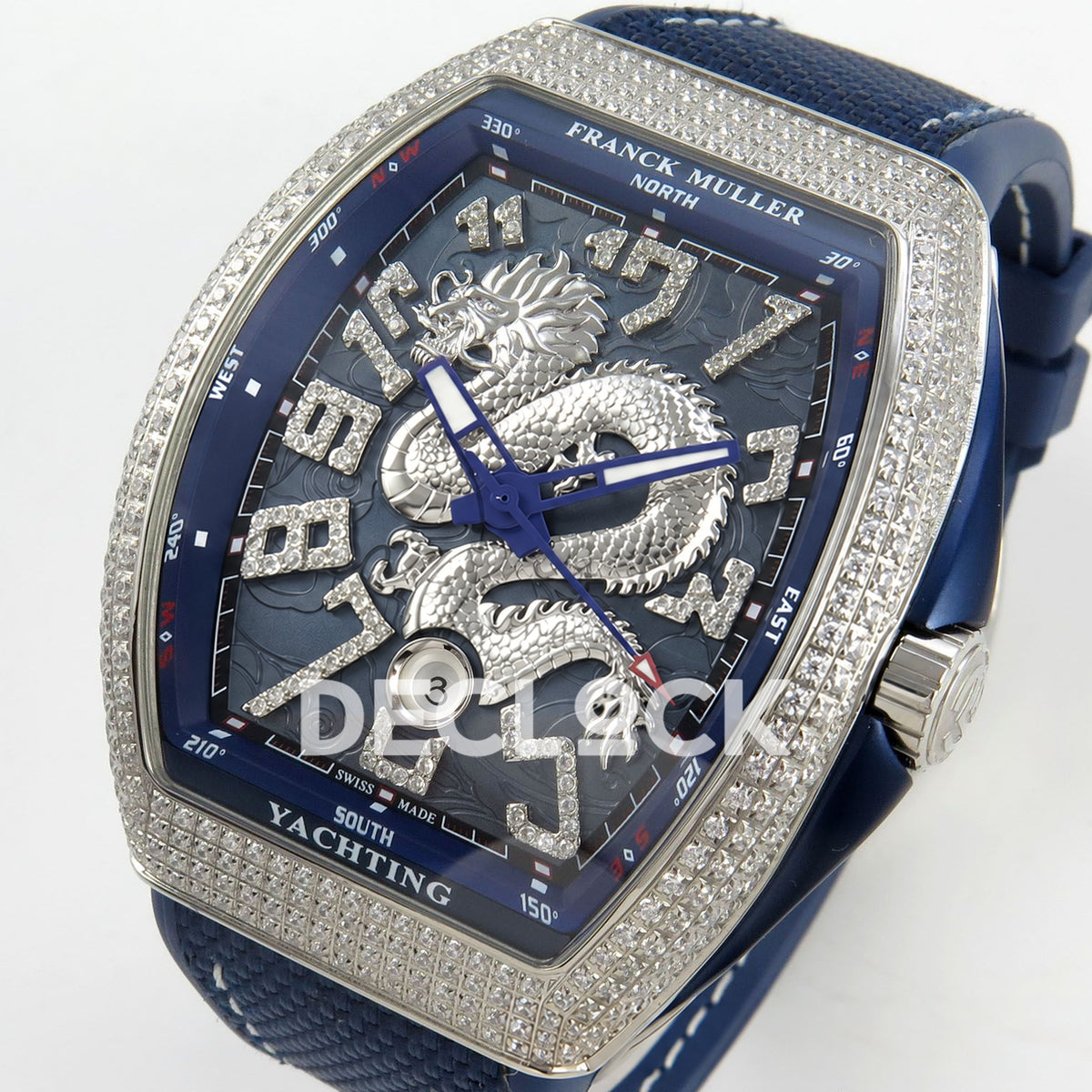 Franck Muller Vanguard Yachting Dragon King Blue Purple Gems ABF A2824 replica - three quarter