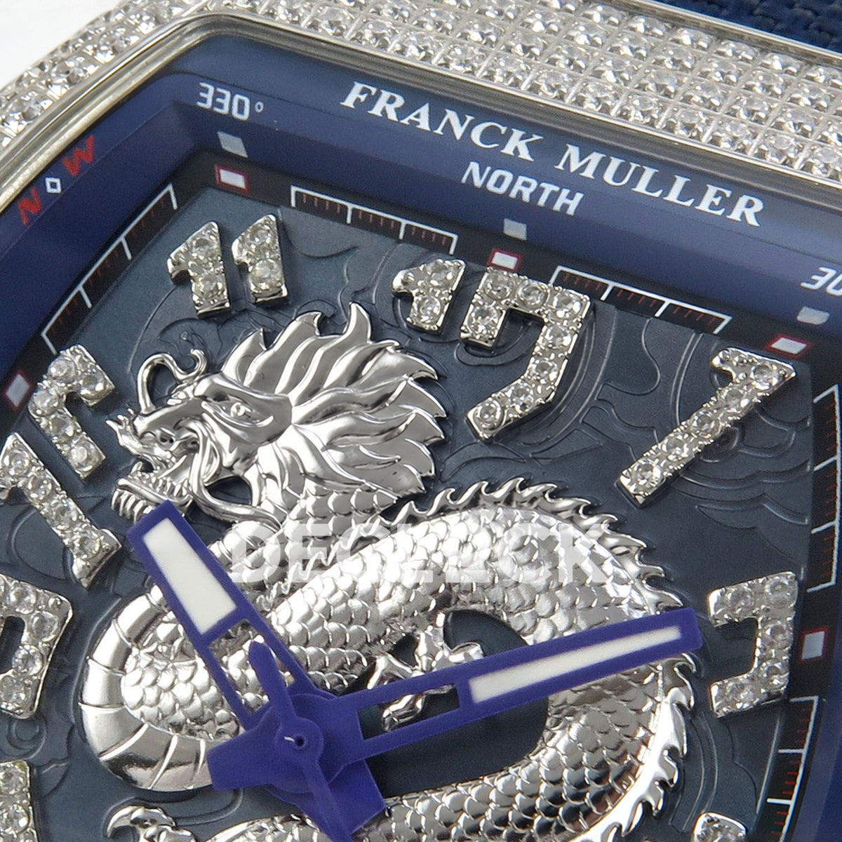 Franck Muller Vanguard Yachting Dragon King Blue Purple Gems ABF A2824 replica - upper dial closeup