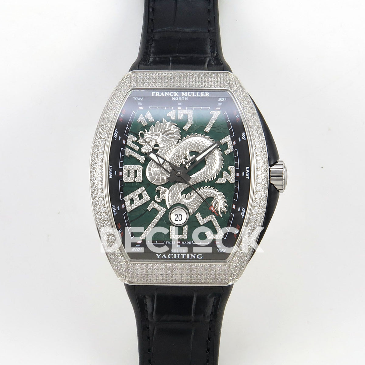 Franck Muller Vanguard Yachting Dragon King Green Gems Black Leather ABF A2824 replica - front