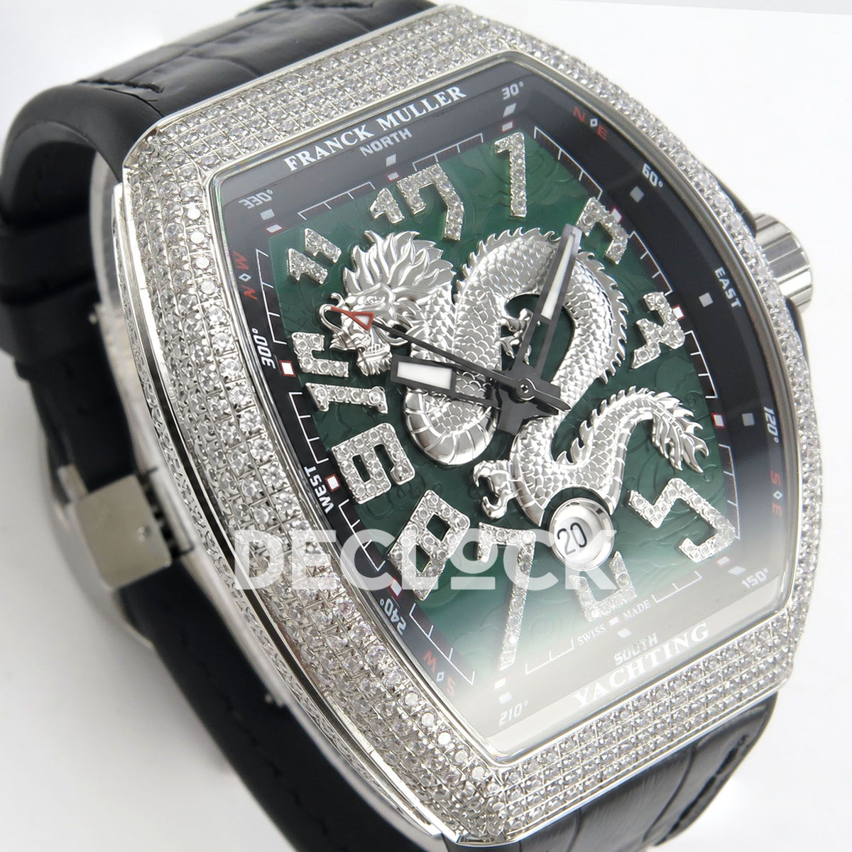 Franck Muller Vanguard Yachting Dragon King Green Gems Black Leather ABF A2824 replica - dial angle left