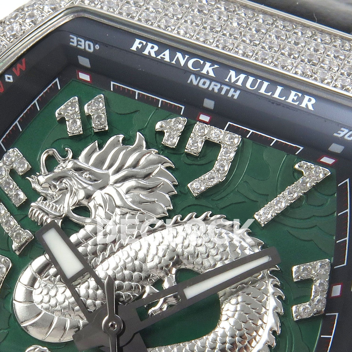 Franck Muller Vanguard Yachting Dragon King Green Gems Black Leather ABF A2824 replica - upper dial closeup