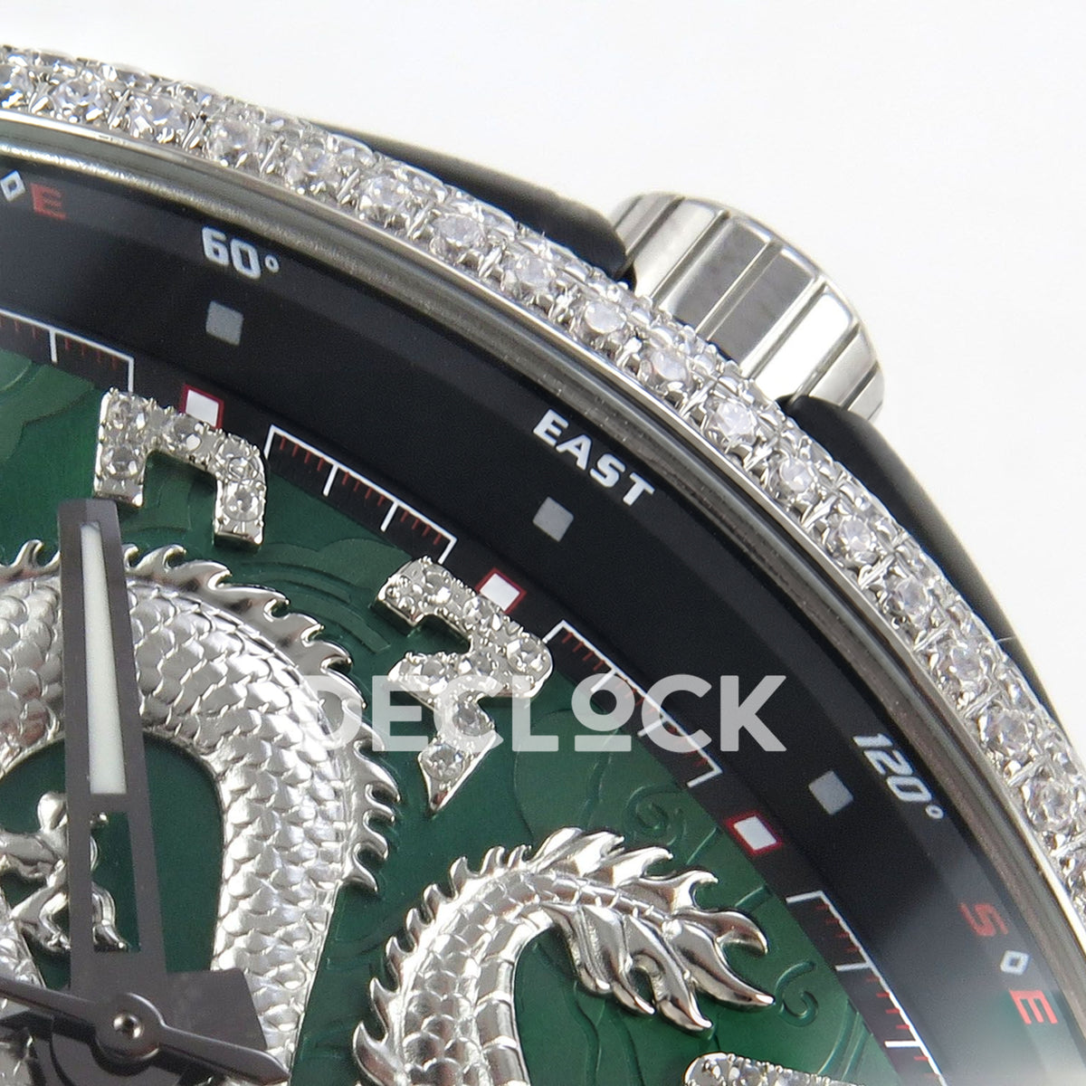 Franck Muller Vanguard Yachting Dragon King Green Gems Black Leather ABF A2824 replica - crown dial detail