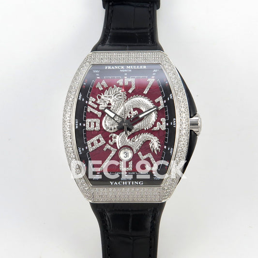 Franck Muller Vanguard Yachting Dragon King Red Gems Black Leather ABF A2824 replica - front