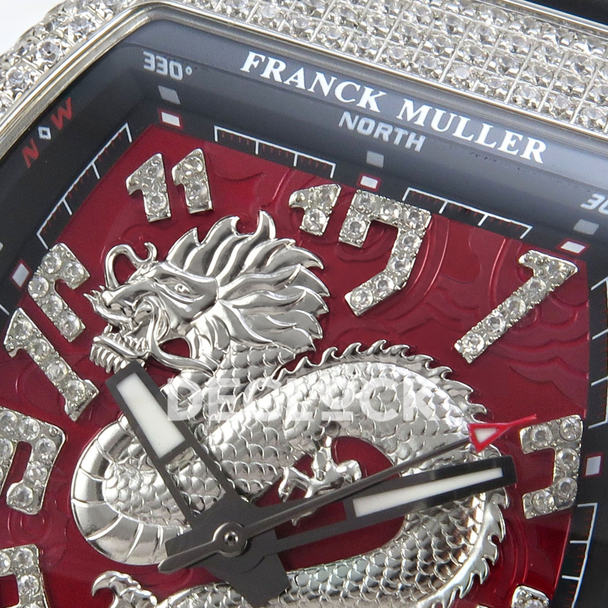 Franck Muller Vanguard Yachting Dragon King Red Gems Black Leather ABF A2824 replica - upper dial closeup