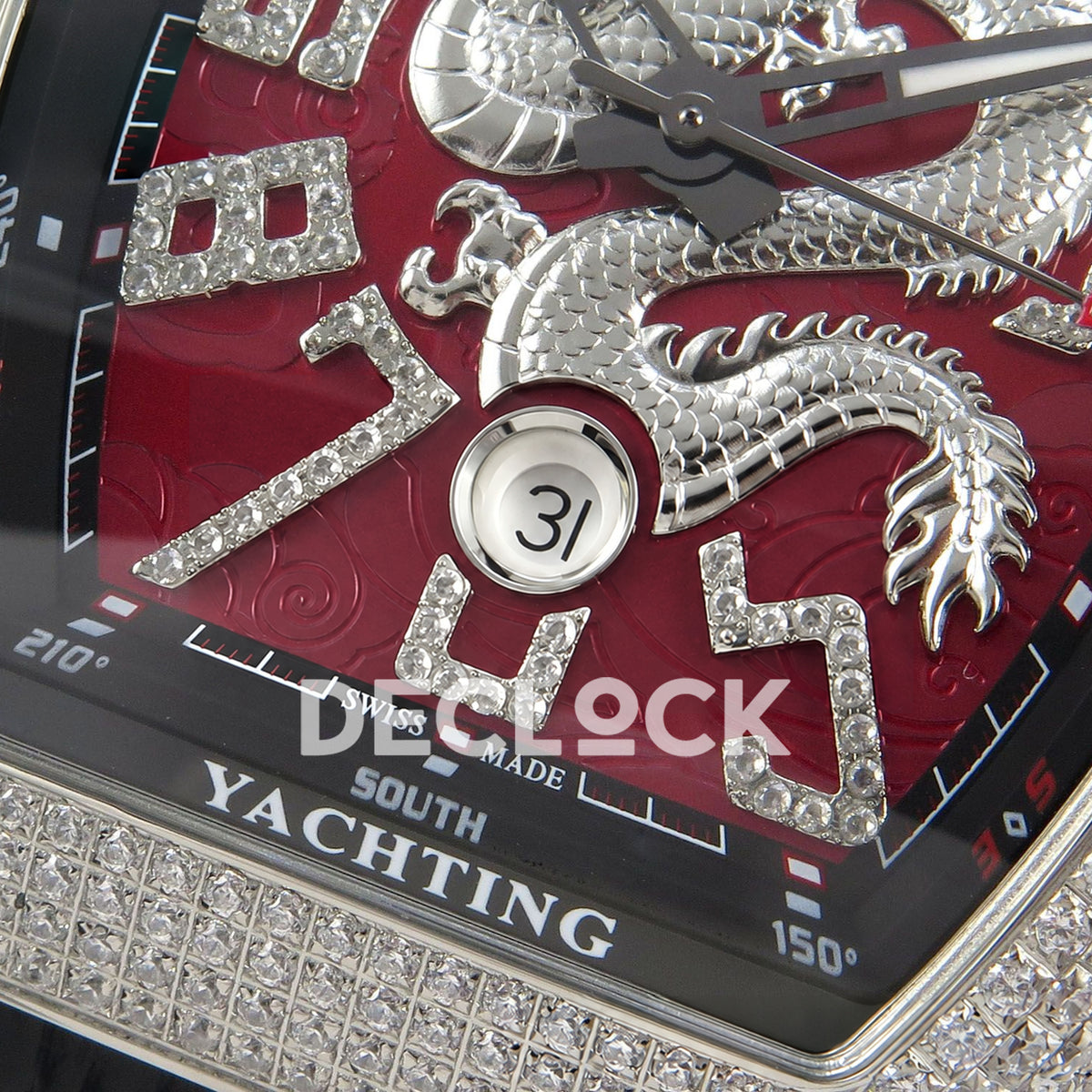 Franck Muller Vanguard Yachting Dragon King Red Gems Black Leather ABF A2824 replica - date closeup