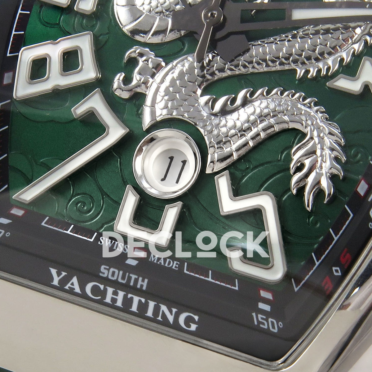 Franck Muller Vanguard Yachting Dragon King Steel Green ABF A2824 replica - date closeup